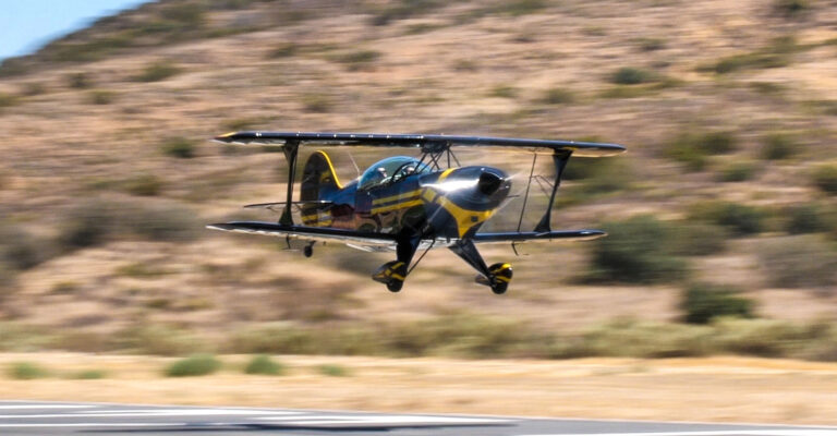 Pitts Special S-2B making a high speed low pass at Van Nuys airport in California
