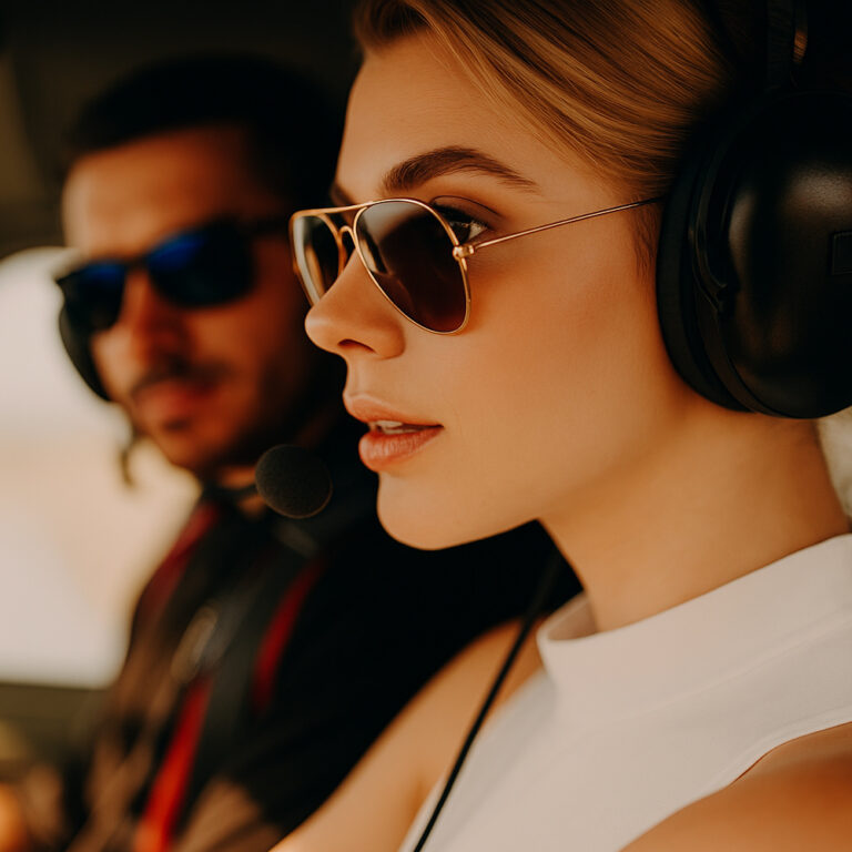 Young couple on a date night flight over Van Nuys