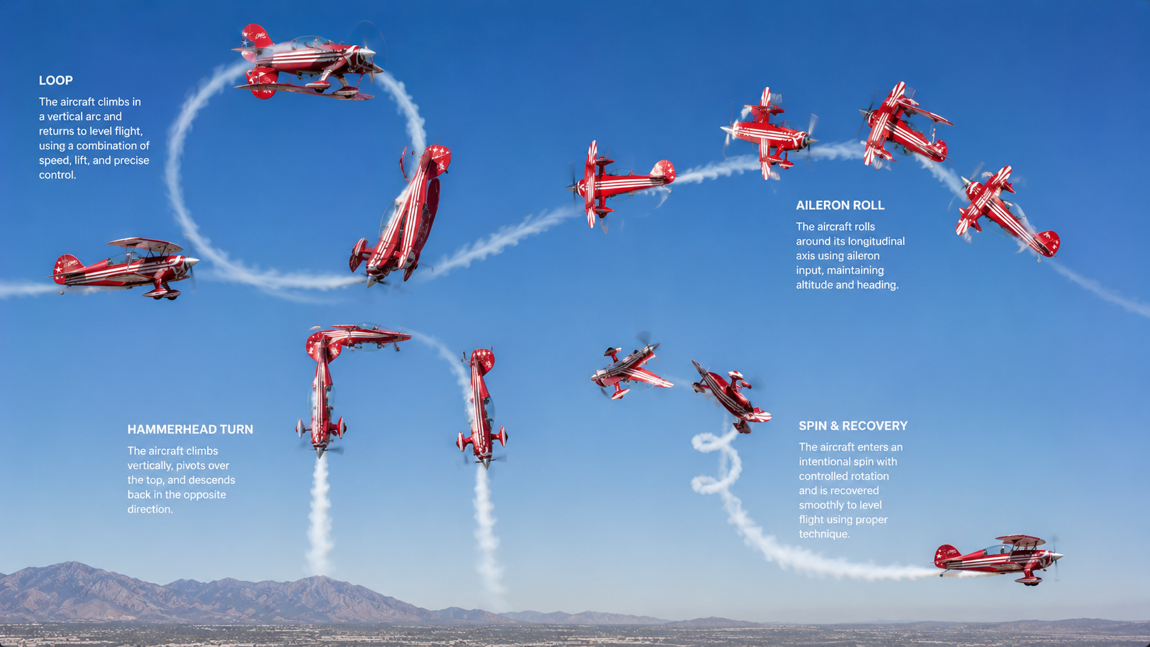 Aerobatic airplane performing aerial maneuvers in the sky